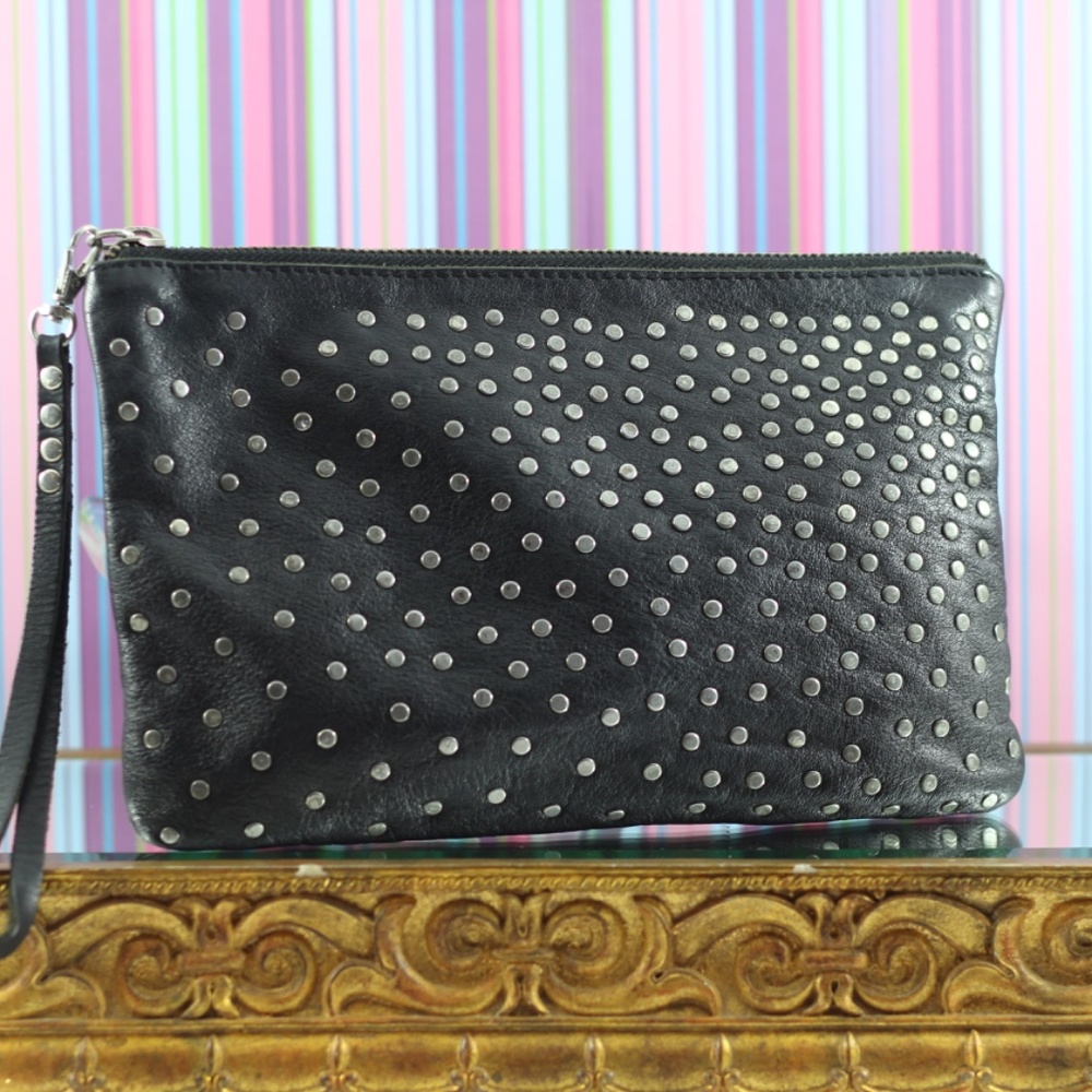 Leather studded clutch/wristlet